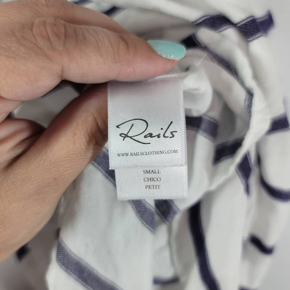 Rails Isabelle Off-the-shoulder Top S Smocked Neck Blouse White Royal Stripe - Picture 6 of 8